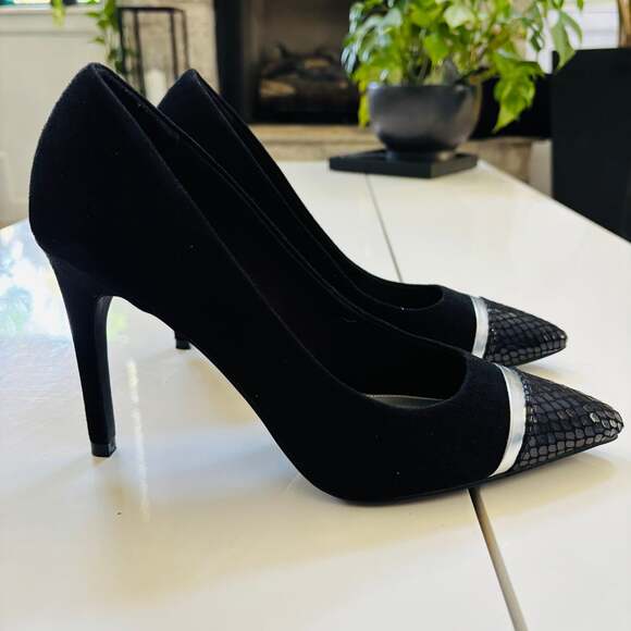 Christian Siriano Suede Snakeskin Pattern Pointed Toe Pumps Size 8 - Picture 1 of 5